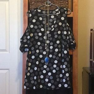 Bobeau Bare Sleeve Polka Dot Blouse